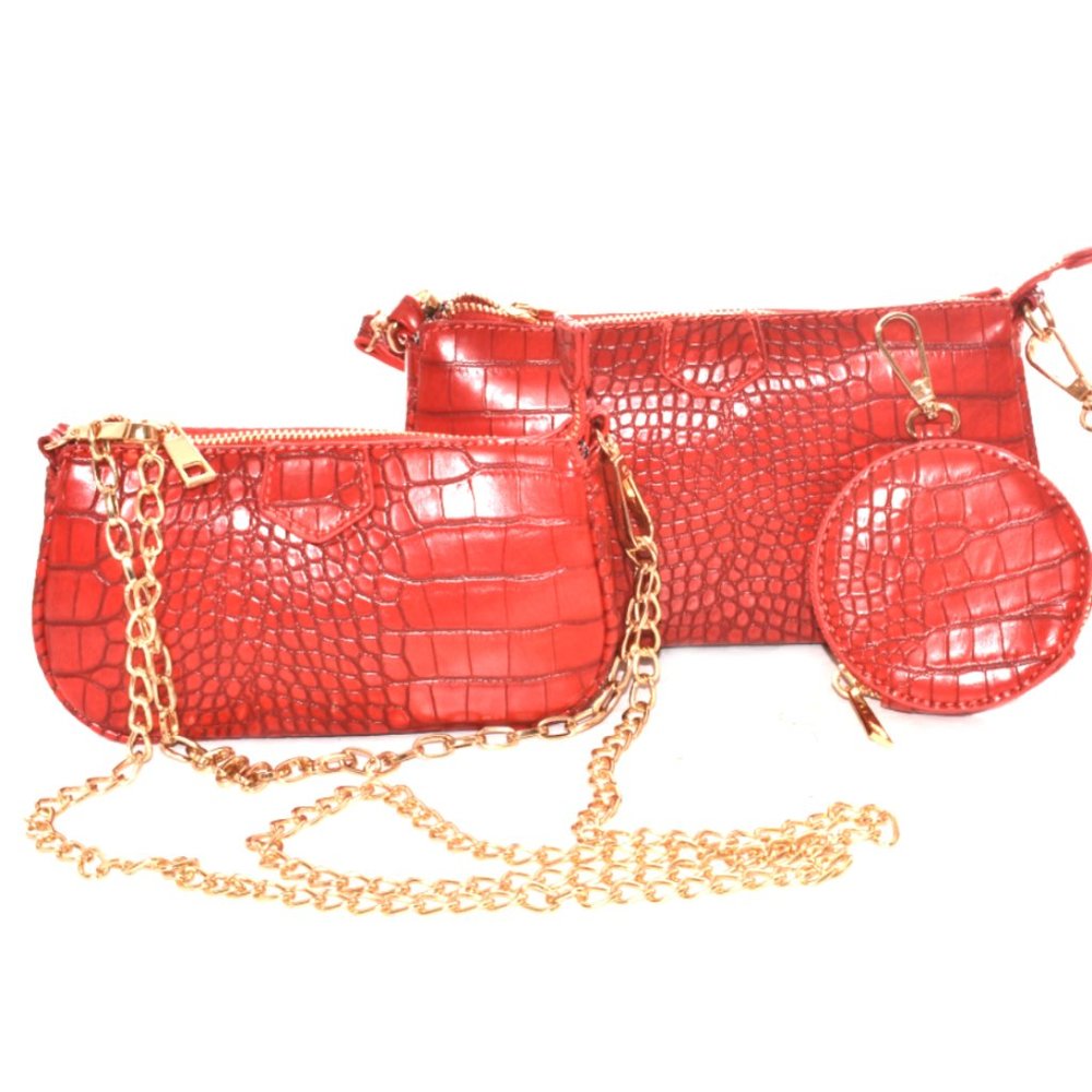 Deluxity 3 Piece Crocodile Skin Handbag Set